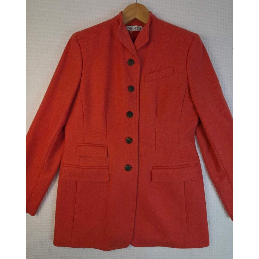 Worth Petite 100% Wool Blazer Top Skirt 3pc Set Womens Coral Vintage AS-IS